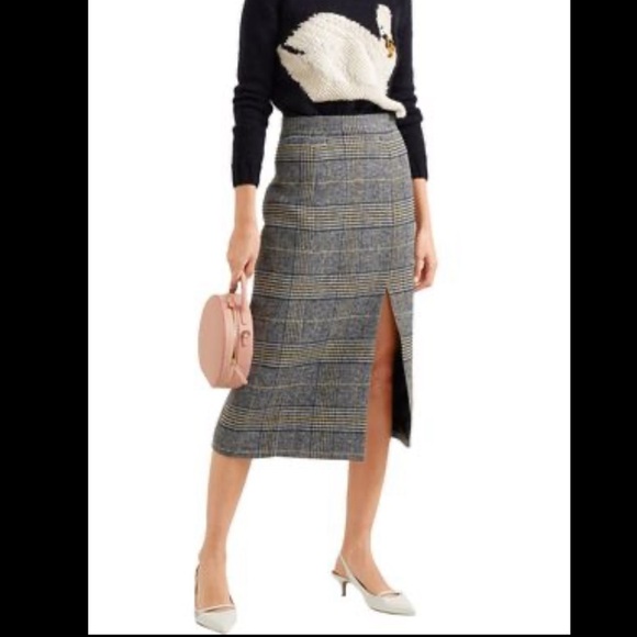 AlexaChung Gray Checked Felted Tweed Pencil Skirt Size US 10 - Picture 1 of 14
